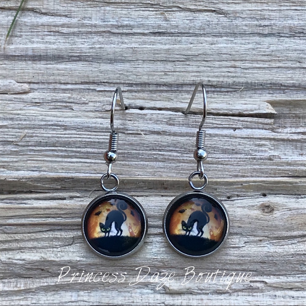 Black Cat Halloween Dangle Earrings